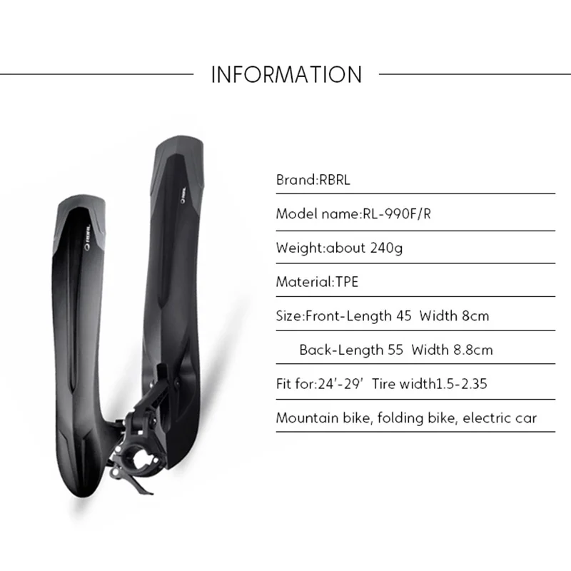 RBRL 24 26 27.5 29inch MTB Mudguard Bicycle Fender Mountain Bike Front Rear Wing Quick Release Cycling Mud Guard VTT Accessories