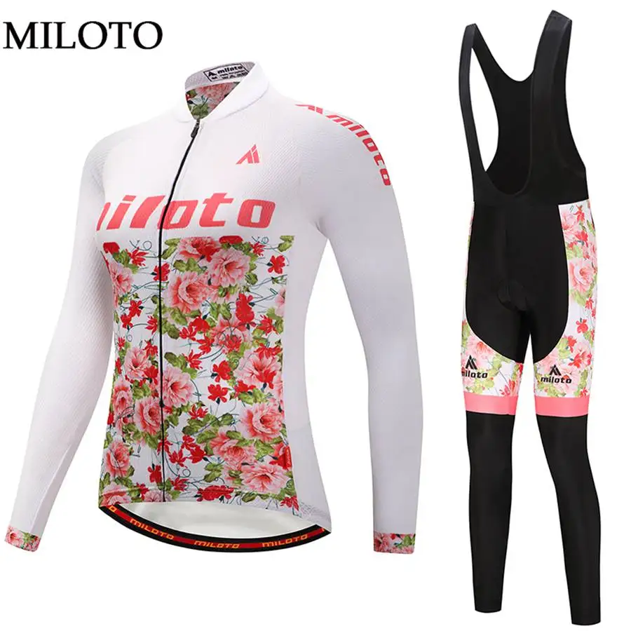 

Miloto Long Sleeve Cycling Jersey Women MTB Bike Flower Shirt cycling clothing maillot ciclismo roupa ciclismo Cycling set