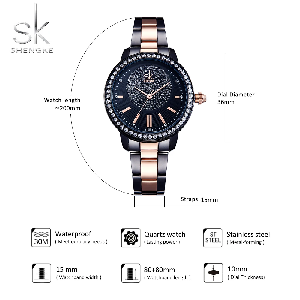 Shengke Rose Gold Watch Women Quartz Watches Ladies Top Brand Crystal Luxury Female Wrist Watch SK Girl\'s Clock Relogio Feminino