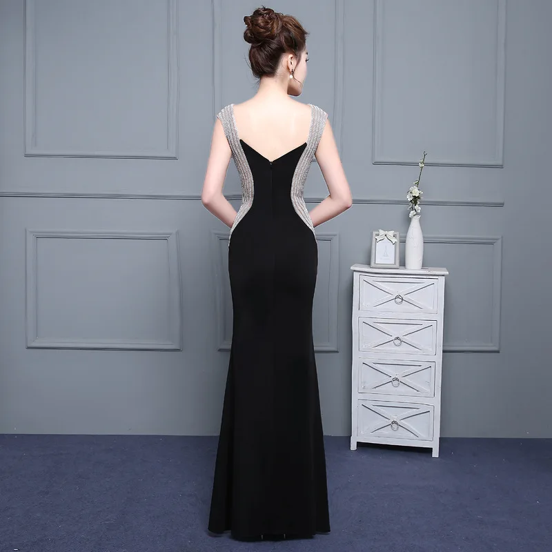 It\'s Yiiya Sex Black Backless Satin V-neck Zipper Elegant Evening Dresses Mermaid Party Gown Evening Gowns Formal Dresses LX180