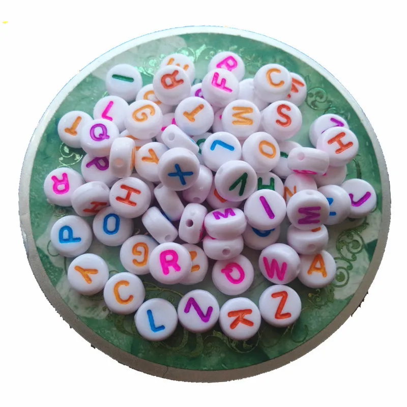 Free Shipping 3600pcs/Lot 4*7MM Flat Coin Round Shape Acrylic letters Beads Colorful Initial M Printing Plastic alphabet Beads