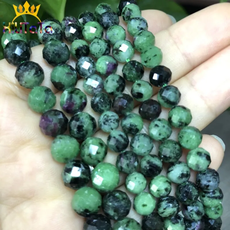 

Natural Faceted Epidote Rubys Zoisite Stone Beads Gem Loose Beads For Jewelry Making DIY Fashion Bracelet 6/8mm 7.5 inches