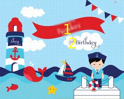 custom Nautical Sailor Boy Ship Anchor Flag Lighthouse Whale Clouds backdrops   Computer print birthday background