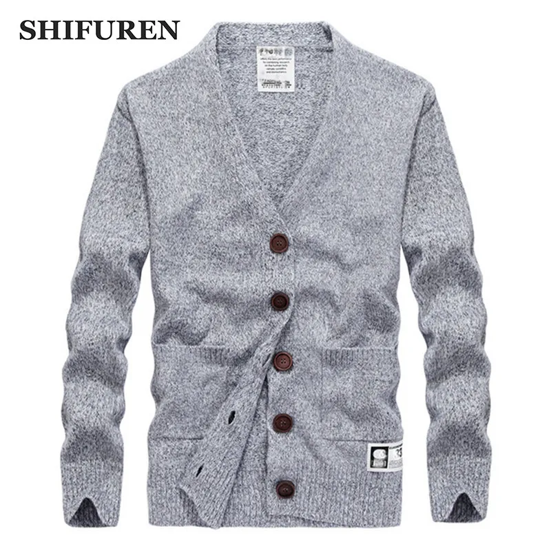 

SHIFUREN New Autumn Winter Men Cardigan Long Sleeve Casual Knitted Sweaters Warm Male Knitting Clothes Plus Size M-XXXL