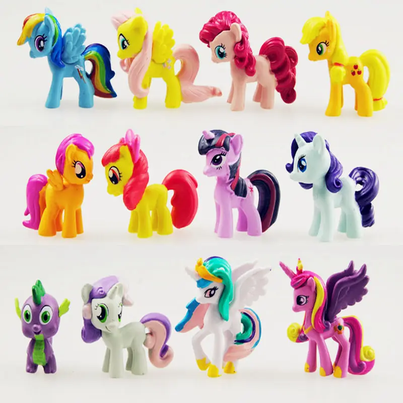 12pcs/set Unicorn+Rainbow Dash+Spike horse Action Figure toys Pegasus Alicorn horse collection model For Children Gift