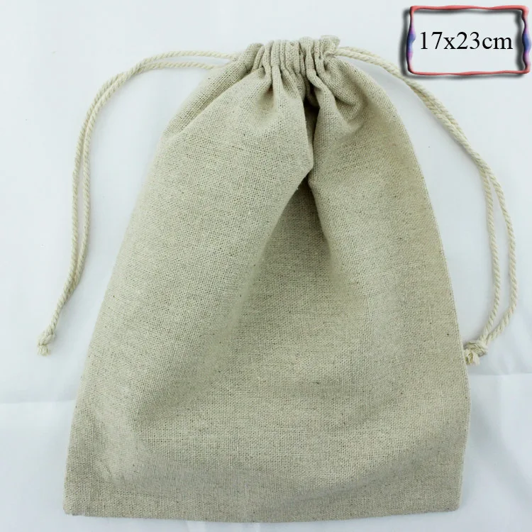 

customize size and logo (50pcs/lot)17x23cm/6.7x9inch 170g/m2 170% natural linen bag cotton drawstring promotional bags pouch