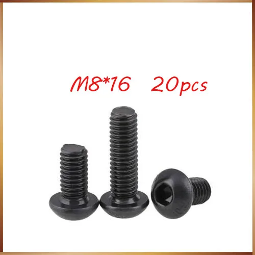 Free Shipping 20pcs M8x16 mm M8*16 mm yuan cup Half round pan head black grade 10.9 carbon Steel Hex Socket Head Cap Screw