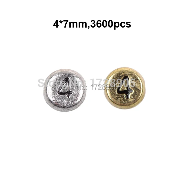 Free Shipping 3600pcs Coin Silver Acrylic Numbers ZERO ONE TWO THREE FOUR FIVE SIX SEVEN ESpacer Beads 4*7mm Findings Wholesale