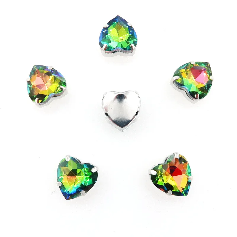 Herzförmige Silberfassungen 20 Stück/Packung 10mm Regenbogen & Jelly AB Glas Kristall Aufnähbare Strasssteine Kristall-Applikation DIY-Verzierung – Detail 3