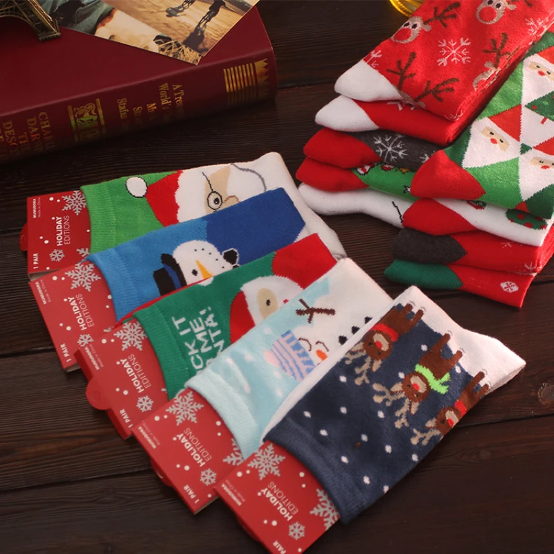 New Christmas Socks Autumn Winter Warm Socks Fashion Christmas Cotton Socks Snowman Snowflake Deer Design Women Socks