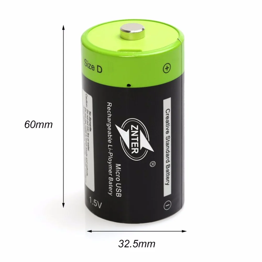 ZNTER 1.5V 6000mWh rechargeable battery Micro USB battery D Lipo LR20 lithium polymer battery fast charging via Micro USB cable