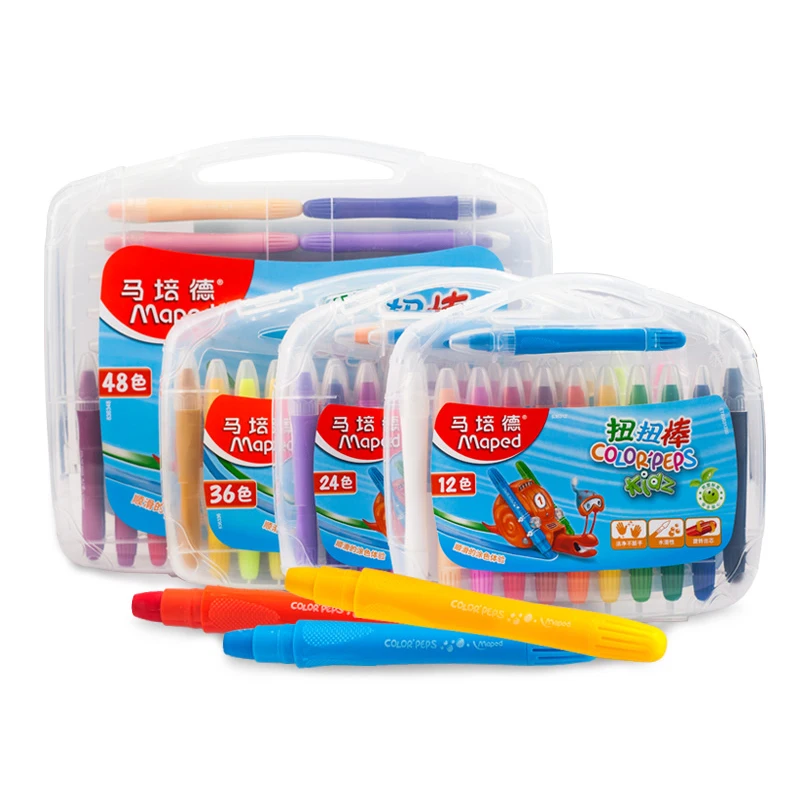 Maped 12/24/36/48 color water-soluble stationery set rotating crayon twisting rod child safety washable colorful state color pen