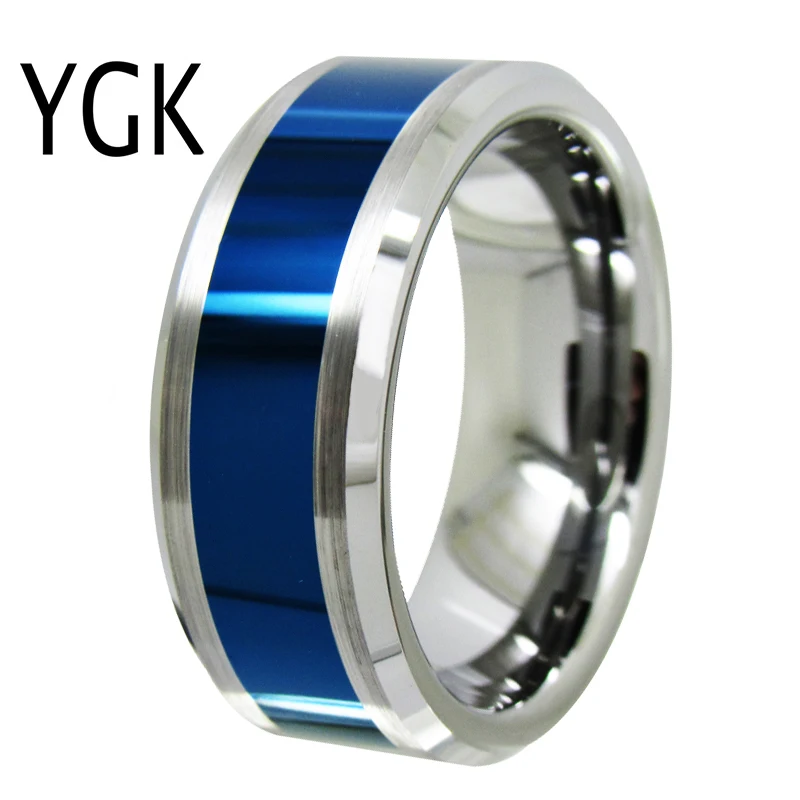 

YGK Wedding Jewelry Lover's Ring Silver Bevel With Blue Center New Tungsten Ring Bridegroom Wedding Engagement Anniversary Ring