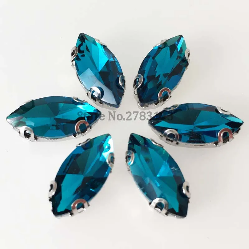 Anti hook D claw horse eye shape peacock blue Glass Crystal sew on rhinestones Factory sales