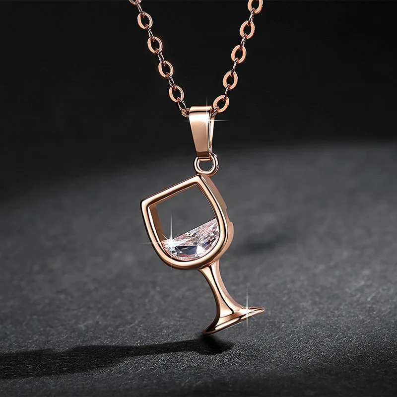 Gold Color Creative Wine Glass Pendant Necklace Zircon Crystal Wine Cup Pendants Women Chokers Clavicle Chains Neck Jewelry Gift