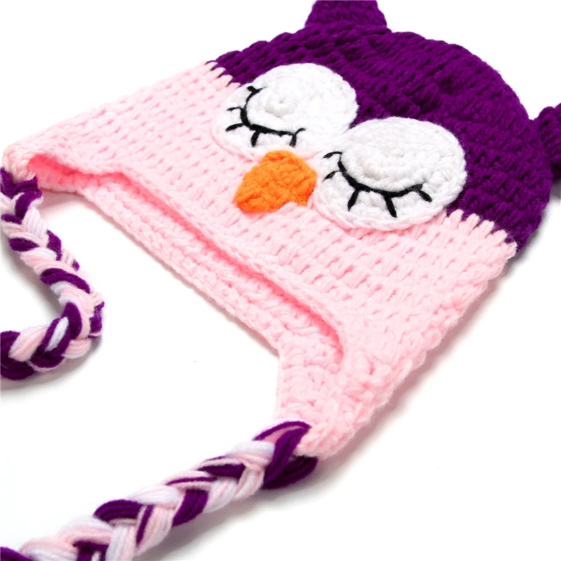 Crochet Baby Owl Hat Multiple Shape Colors Newborn Owl Cap Photo Props Infant Toddler Knitted Beanie With Braid