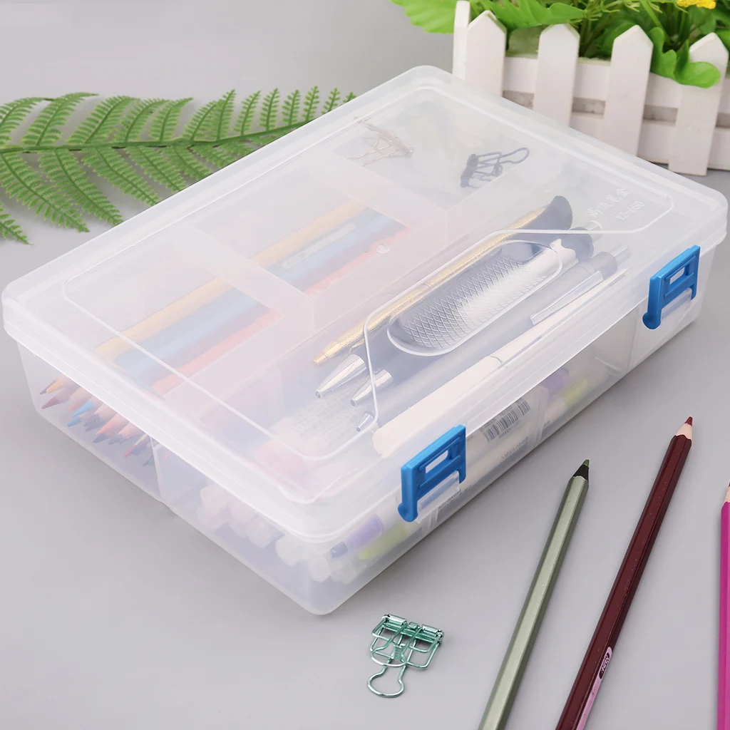 

Double Layer Pencil Case Transparent Plastic Pen Storage Box Stationery School Office Supplies Kids Gift #326