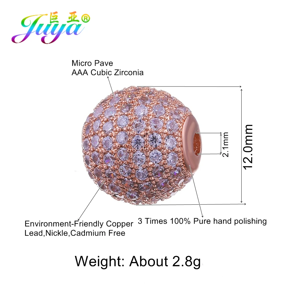 Juya DIY Jewelry Accessories AAA Cubic Zirconia Insert 6 8 10 12 14mm Metal Ball Beads For Handmade Natural Stone Jewelry Making