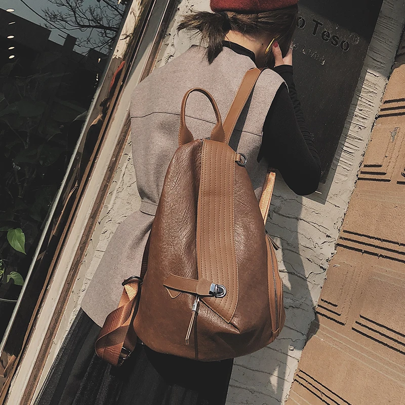 Women\'s Backpacks Fashion Women 2022 Bag  PU Leather Backpack Female Solid Coffee Color Gift Backpack Schoolbag For Girls 457