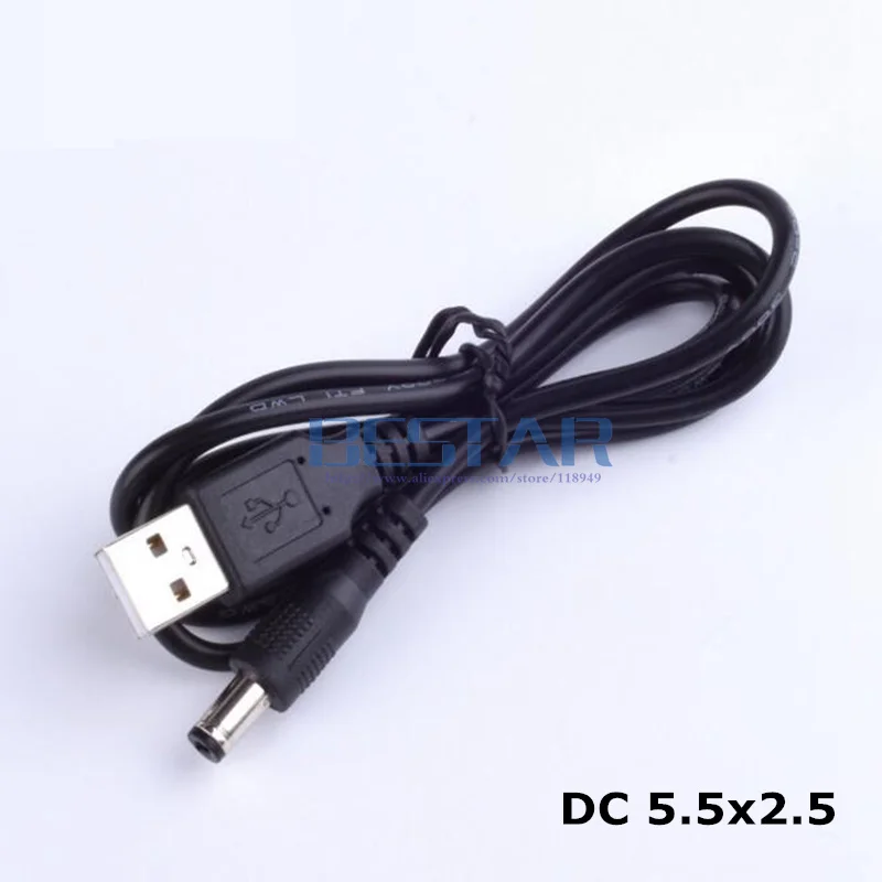 Convertidor USB negro a CC 5,5*2,5mm Cable adaptador de enchufe de alimentación 1M/3 pies para conector de carga tamaño 5,5mm X 2,5mm