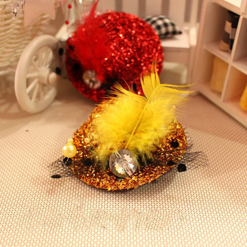 New Party Feather Ribbon Flowers Hats Hairgrips Hair Accessories Kids Girl Children Baby Hair Barrettes Festival Hat Hair Clips