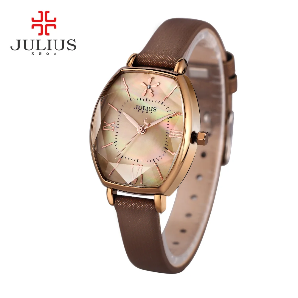 Julius Watches Women Fashion Watch 2017 Spring Brand Luxury Crystal Sparkling Glasses Fashion Leather Strap Quartz Clock JA-920