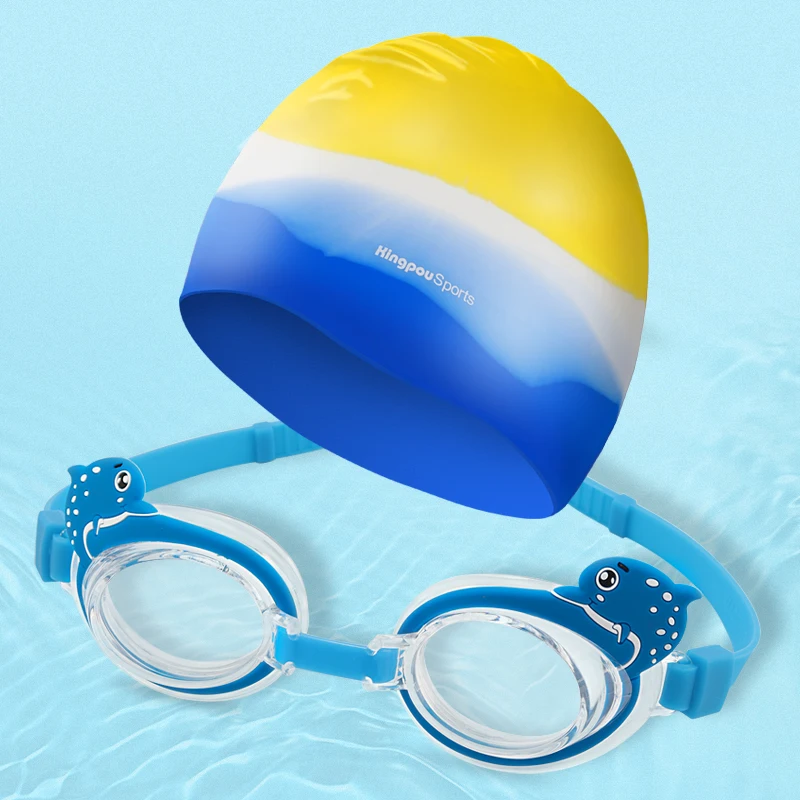 Kids swimming cap set swimming goggles suit silicone earplug waterproof swim bathing hat cap nasal splint suit pool accessories