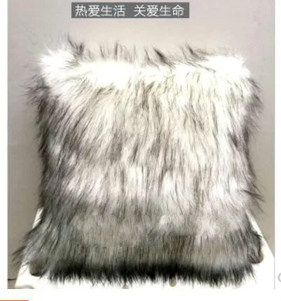 luxury faux fox fur cusion cover thicken super long hair white black fur pillow case home decor pillow cover indoor