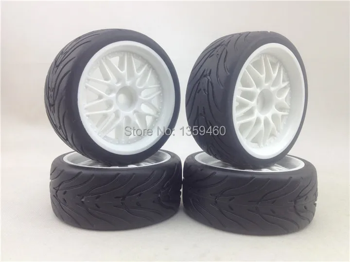 Pre-Glued 4pcs 1/10 Touring Tires Tyre Wheel Rim Y20 (Material White) 4mm offset fits for 1:10 Touring Car 1/10 Tire