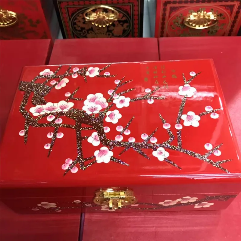 beautiful NEW Chinese handmade classic wooden lacquer & Red box Plum blossom 2 layers 009