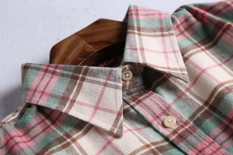 2024 U-shark Fashion Plaid Shirt Female College Style Women's Blouses Long Sleeve Thicken Flannel Shirts Blusas Office Tops