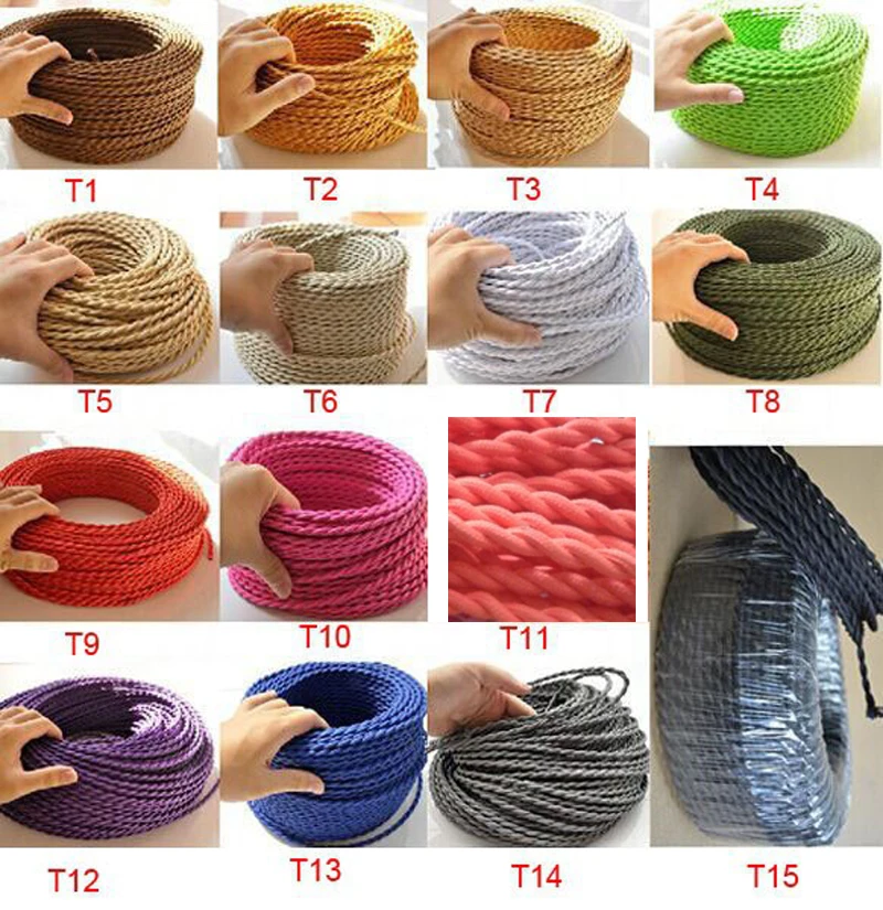 2m/lot  Color Twisted Wire Twisted Cable Retro Braided Electrical Wire Fabric Wire DIY wire vintage lamp cord cable electrico