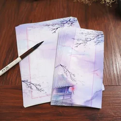 8pcs 11x22cm Cute Chinese Style Vintage Paper Envelopes and Letter Set Calligraphy Fountain Pen Writing Paper