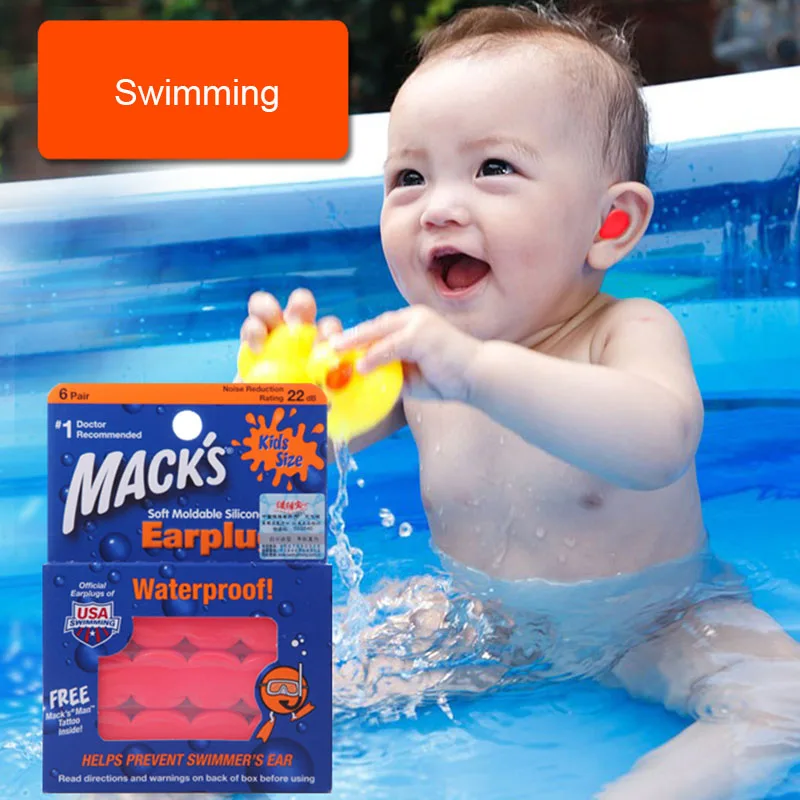 Orange Baby Earplugs Soft Silicone Waterproof Children Swimming Earplugs Kids Earplugs For Swimming Airplane Sleeping Earplugs