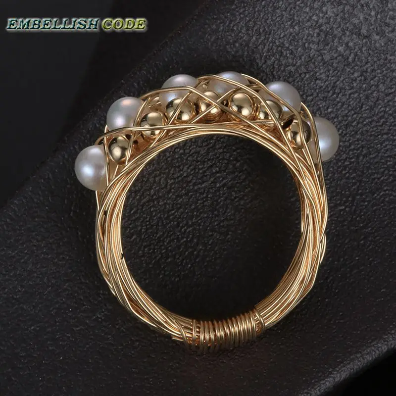 NEW Designer pieces ring gold with round like ball pearls hand make ring