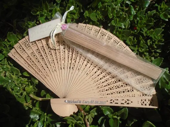 

10pcs custom any text wedding sandalwood hand fans giveaways favors, personalized Engraved Lace Wood Hand Fans with organza bags