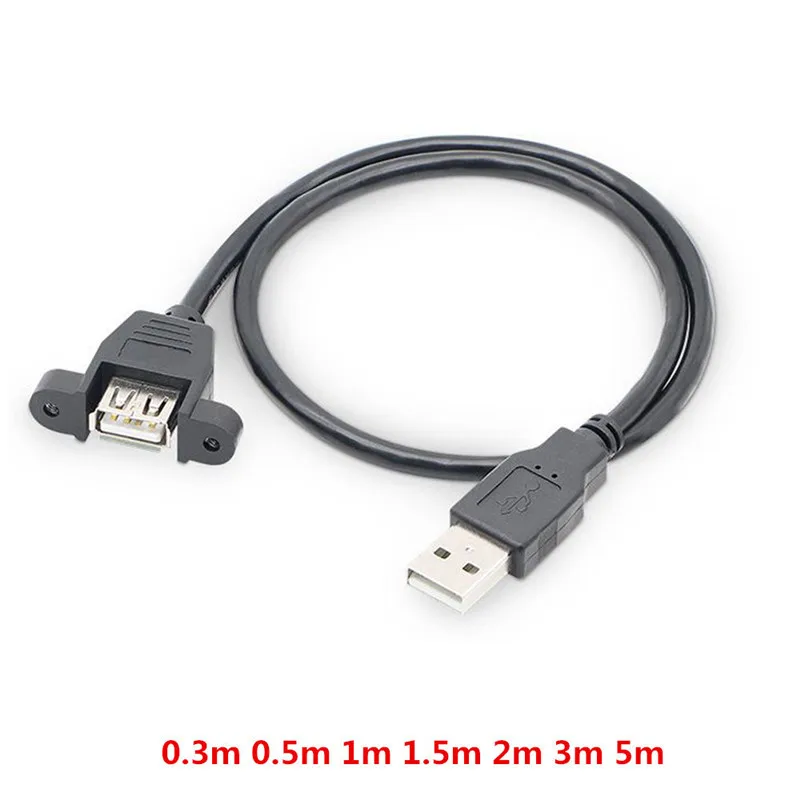 

USB 2.0 Male to Female Extension Cable with Panel Mount Screw hole lock connector cord for computer