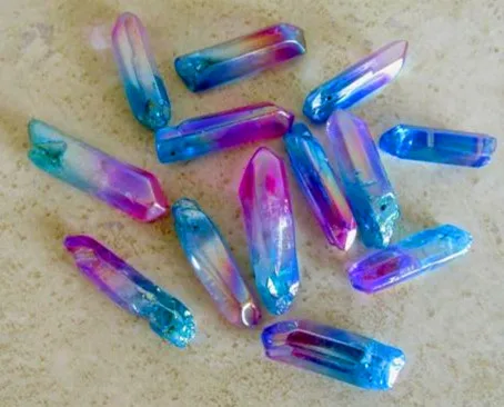 Varita curativa de cristal Natural, punto de cuarzo Aura y rosa, Reiki Rock, azul, 10 piezas