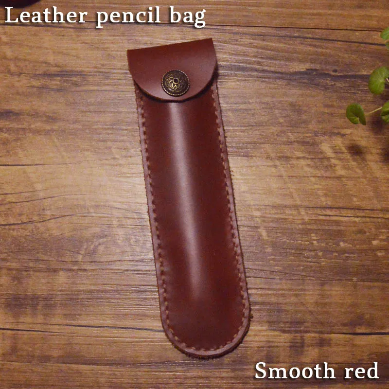 

Handmade genuine Leather pen bag real pencil case holder fountain pen brown Snap Button First layer cowhide Ballpoint Retro