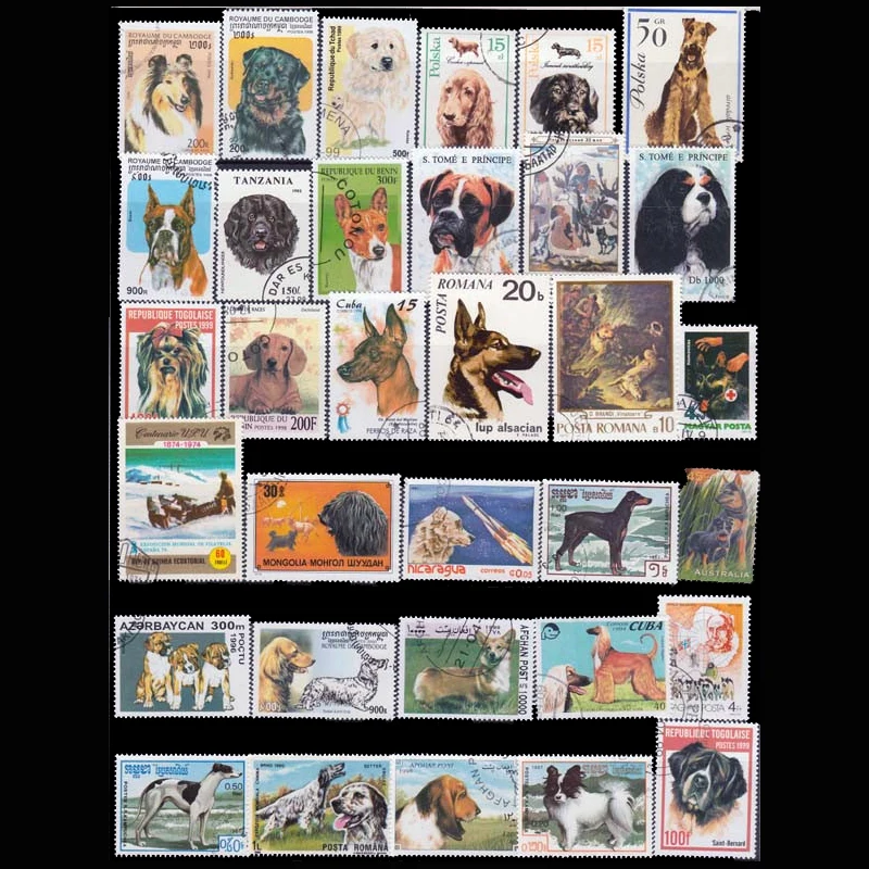 50 PCS/LOT Topic Dog All Different NO repeat Unused Postage With Post Mark Stamps For Collecting