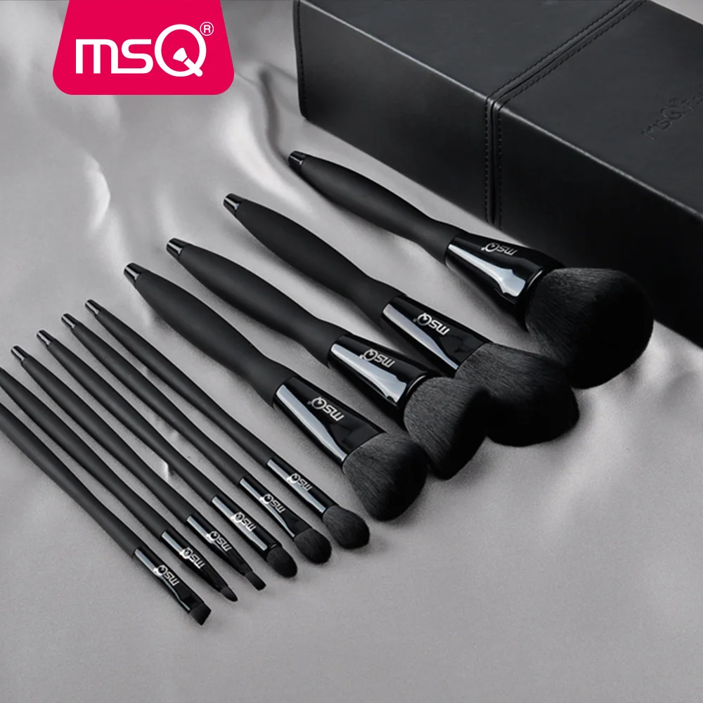 MSQ 10pcs Black Makeup Brushes Set Beauty Powder Eyeshadow Foundation Copper Ferrule With Magnetic Cylider Case Make Up Tools