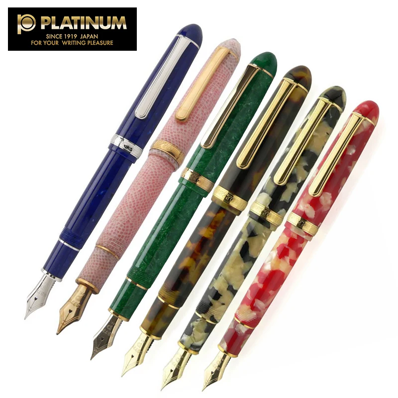 Colored PensPlatinum Fountain Pen Original Set of Pens 14K Gold Nib Celluloid Red Koi Fish Office Accessories PTB-30000S