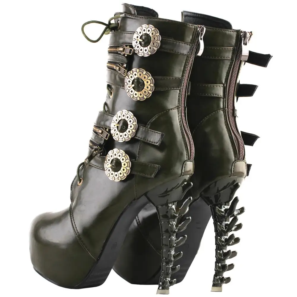 LF80651 Punk Design Zipper Women\'s High-top Bone High Heel Platform Ankle Boots Black