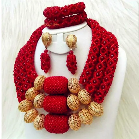 Indian Crystal Red African Beads Statement Jewelry Sets Bib Necklace Set Women Event Party Jewelry Set Free Shipping ABH460