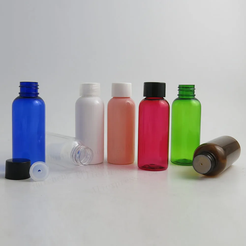 50 x 50ml Empty PET Dispensing Bottle With Plastic Cap 50cc Cosmetic Cream Containers Amber Blue Green Red Pink White Clear