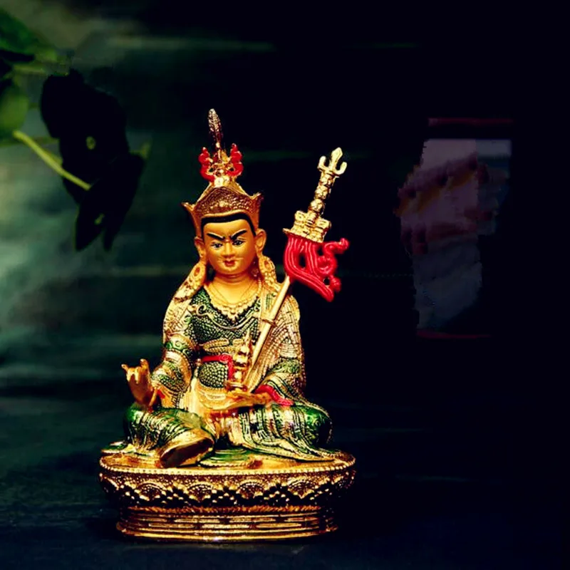 

Painted Tibetan Buddhist Tantric 6 Inches Padmasambhava Figurine Constant Auspicious Exquisite Alloy Solemn Figure Buddha