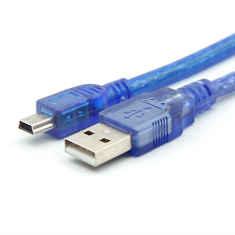 Niebieski Krótki Kabel USB 2.0 A Męski do Mini 5 Pin B do Transmisji Danych i Ładowania, Adapter, 30cm, NOWY