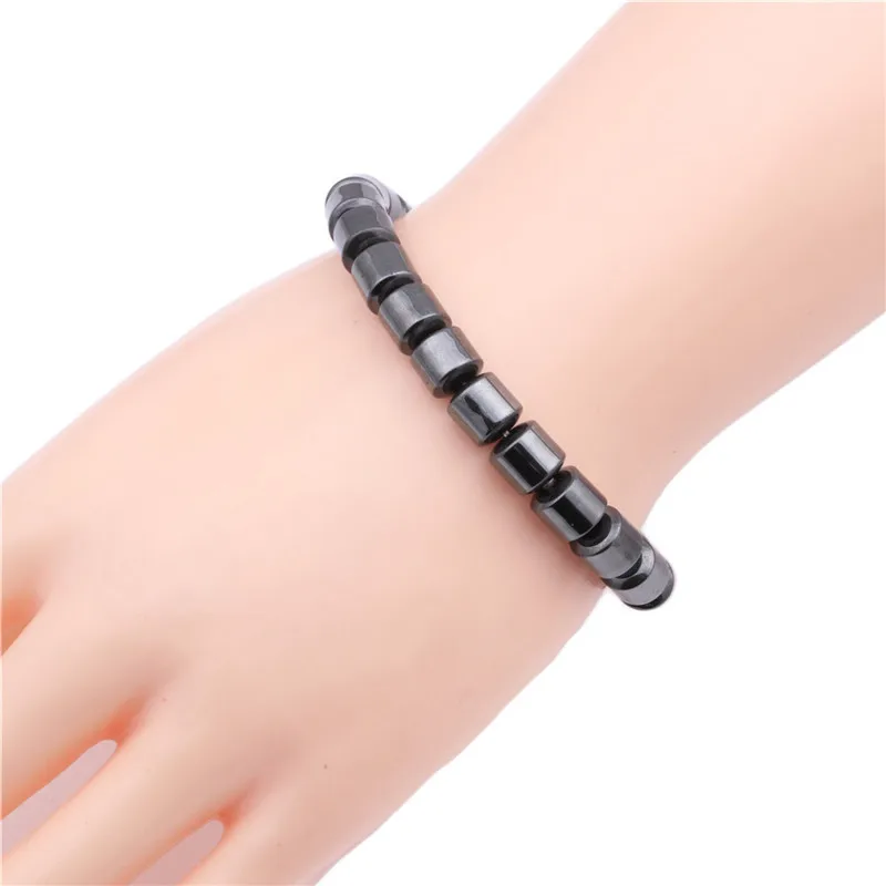 Yidensy 1pcs Black Magnetic Beads Bracelets Elastic Rope Magnet Hematite Bead Strand Bracelet for Men Women Health Jewelry