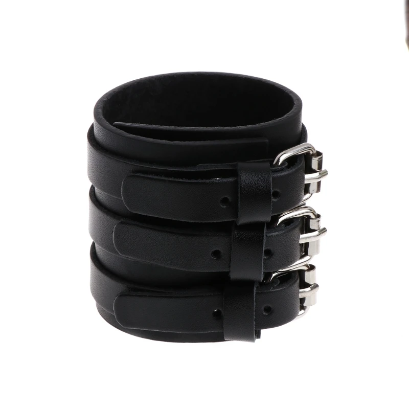 1Pc Faux Leather Hand Bone Rivets Wide Buckle Wristband Bracelet Punk Rock