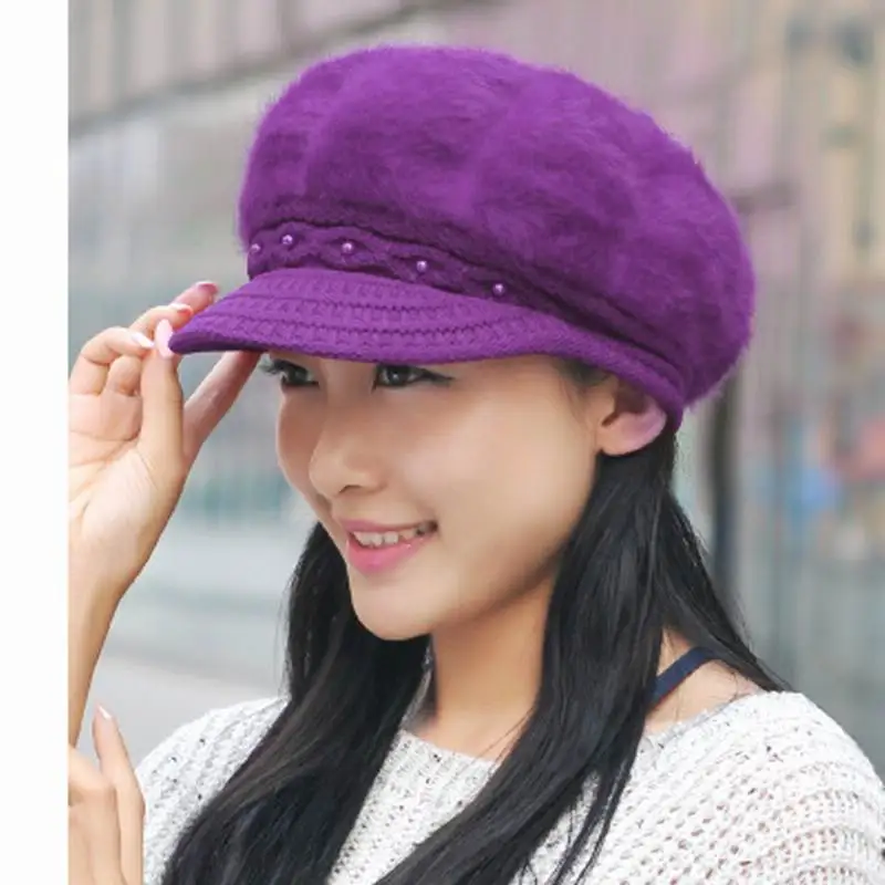 

Hat Female Autumn And Winter Knitted Hat Knitted Winter Fashion Rabbit Fur Beret Cap Thickening Warm Hat